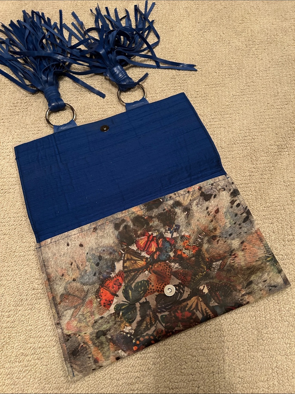 Blue Tassel cowhide butterfly Floral Clutch Wallet - Picture 5 of 6